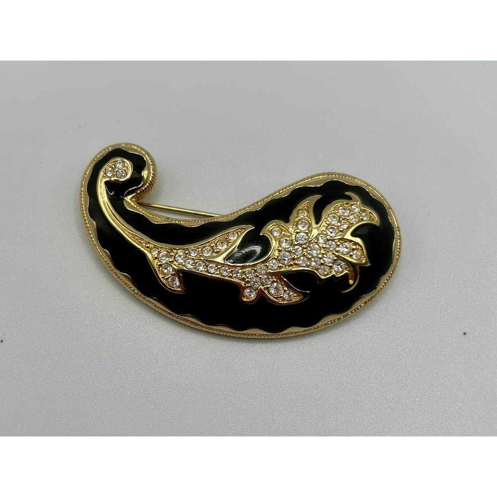 Swarovski Black Swan Vintage  Gold Tone Pin‎ Brooch
